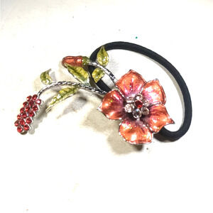 Pony Tail Holder Enamel Decorative Floral Pink Red Green